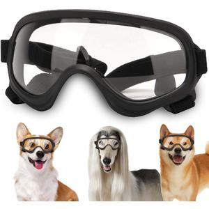 Dog Sunglasses,Doggles Anti-UV Protection, Pet Sunglasses with Adjustable Strap, Suitable for Motorcycle Car Driving Bike Riding Hiking Swimming Wind Dust Fog Dog Eye Protection (BlackFrameClearLens)