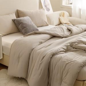 ROSGONIA Queen Comforter Set Oatmeal, 3pcs(1 Boho Oatmeal Comforter & 2 Pillowcases) All Season Soft Bedding Lightweight Bedspread Blanket Quilt, Queen Comforter 90"x90"