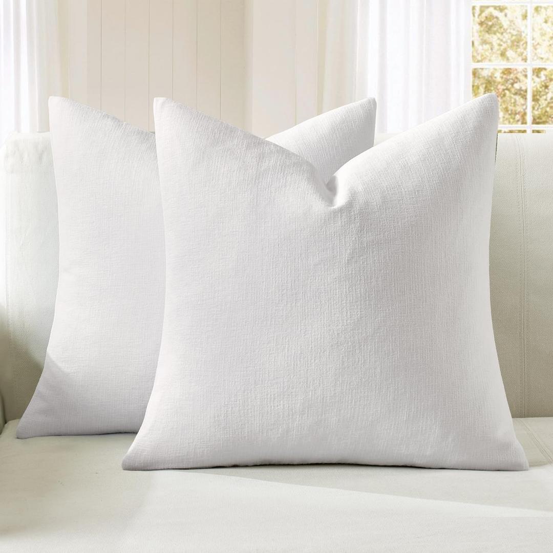 MIULEE White Couch Pillow Covers 20x20 Inch, Set of 2 Soft Chenille Decorative Square Throw Pillow Covers Farmhouse for Sofa Living Room Bed