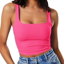 Artfish Women's Sleeveless Strappy Tank Square Neck Double Layer Workout Fitness Casual Basic Crop Tops M