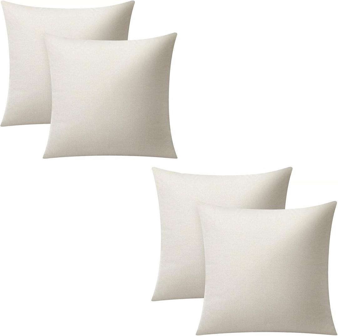 Sublimation Throw Pillow Covers Blank 16x16 Inch Cushion Covers Decorative Square Couch Pillow Case Set of 4 Linen Off-White
