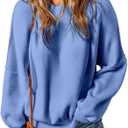 EVALESS Sweaters for Women Fashion 2024 Crewneck Batwing Sleeve Oversized Side Slit Ribbed Knit Pullover Sweater Tops (Small, Sky Blue)