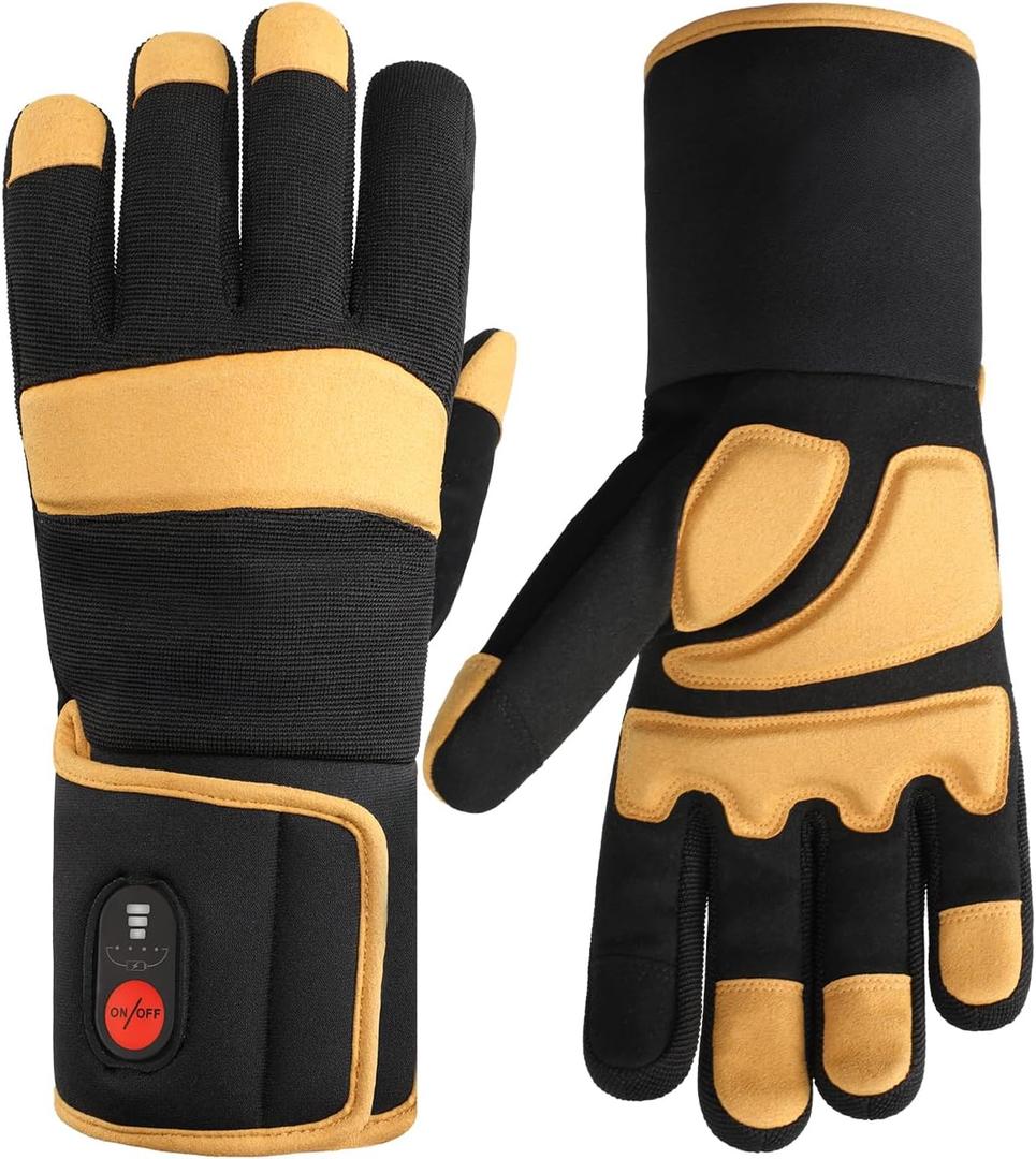 Heated Work Gloves for Men & Women, 7.4V Rechargeable Battery Gloves, Windproof Touchscreen Hand Warmers with Impact-Resistant Knuckle & Palm for Winter, Freezer Work & Construction (Large, Black-yellow)