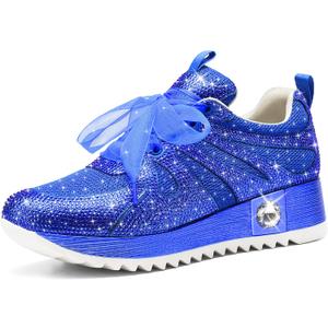 FINDVELL Women's Fashion Glitter Sneakers Platform Wedge Shoes Sparkly Rhinestone Breathable Sneakers Trendy Sequin Shoes Wedding Bride Dress Size 11