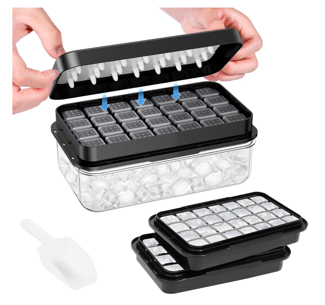 Ice Cube Tray with Lid and Bin, PHINOX 56 pcs Ice Trays for Freezer, Ice Cube Trays for Freezer with 2 trays, Container, Lid & Ice Scoop, BPA Free