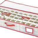 Sattiyrch Plastic Underbed Christmas Ornament Storage Box Zippered Closure - Stores up to 96 of The 3-inch Standard Christmas Ornaments, and Xmas Holiday Accessories Storage Container with Dividers & Two Handles