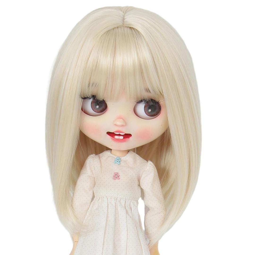 Just 1pc wig fit for 10-11 inch Head Dolls, Blyth Qbaby Amydoll Wig Short Straight Collection Hair (Light Blonde)