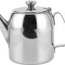 Teapot, Tea Pot for Stove Metal Kettle Stainless Steel Coffee Cold Water Jug Short Spout Restaurants Conference Rooms Living Room Pour Over Home Kitchen Hotel Restaurant (32 ounces)