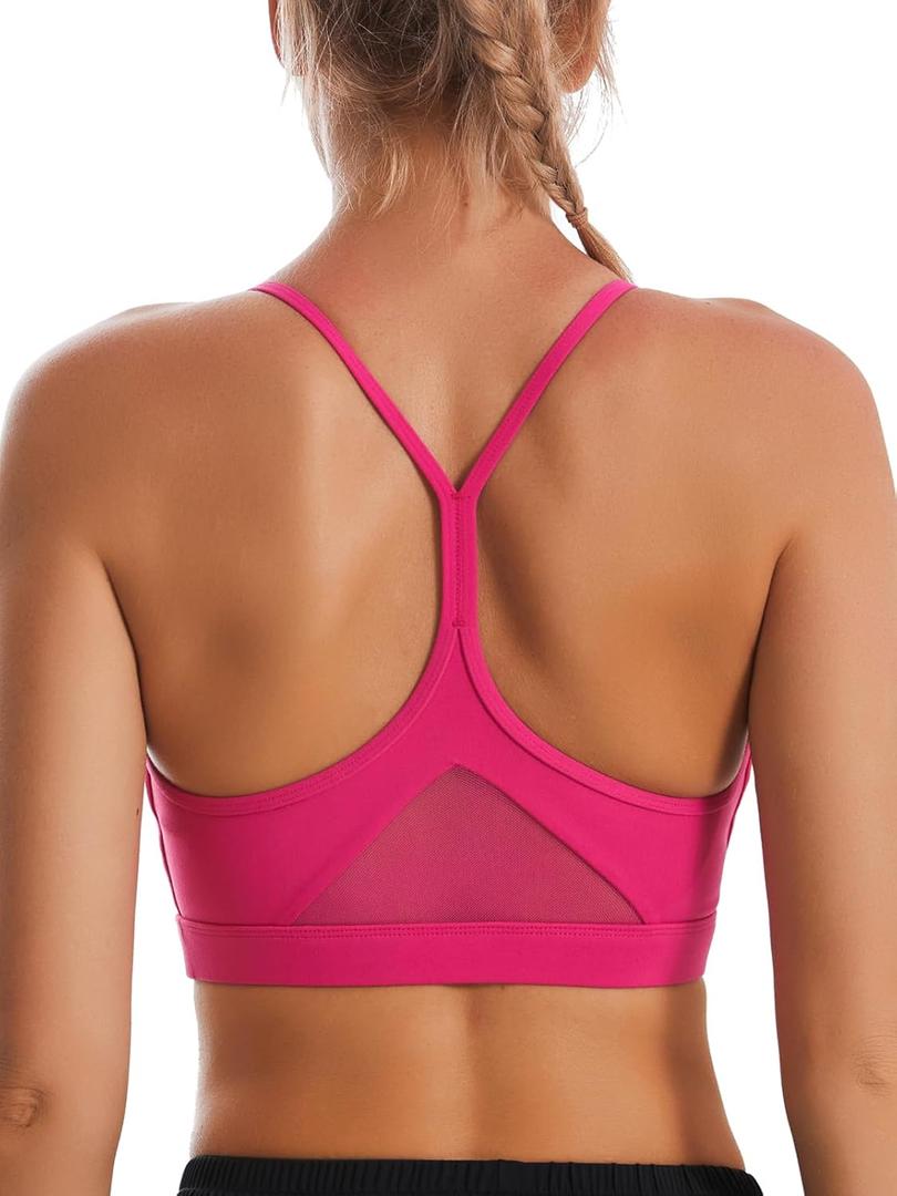 RUNNING GIRL Y-Back Sports Bras for Women, Medium Impact Wirefree Padded Bra Workout Crop Top Longline Sports Bra Push up (Pink, XXL)