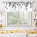 Grey Eucalyptus Botanical Leaves Valances Kitchen Curtains Watercolor Flower Floral Window Drapes Plant Botanical Bedroom Bathroom Living Room Treatment Tier Fabric 1 Panel 52Wx18H Inch