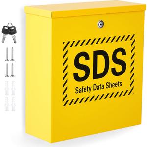 Zonon Wall Mount SDS Storage Cabinet for Safety Data Sheets, Locking Steel Binder Box for Workplace Chemical Compliance Documents, Yellow Industrial SDS Holder for Lab Factory Warehouse