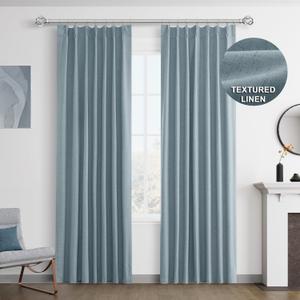 Joywell Linen 100% Blackout Curtains 84 Inch Long,Room Darkening Pinch Pleated Back Tab Drapes with Hooks Thermal Insulated Window Draperies Elegant for Bedroom Living Room,W40 x L84,Blue,2 Panels