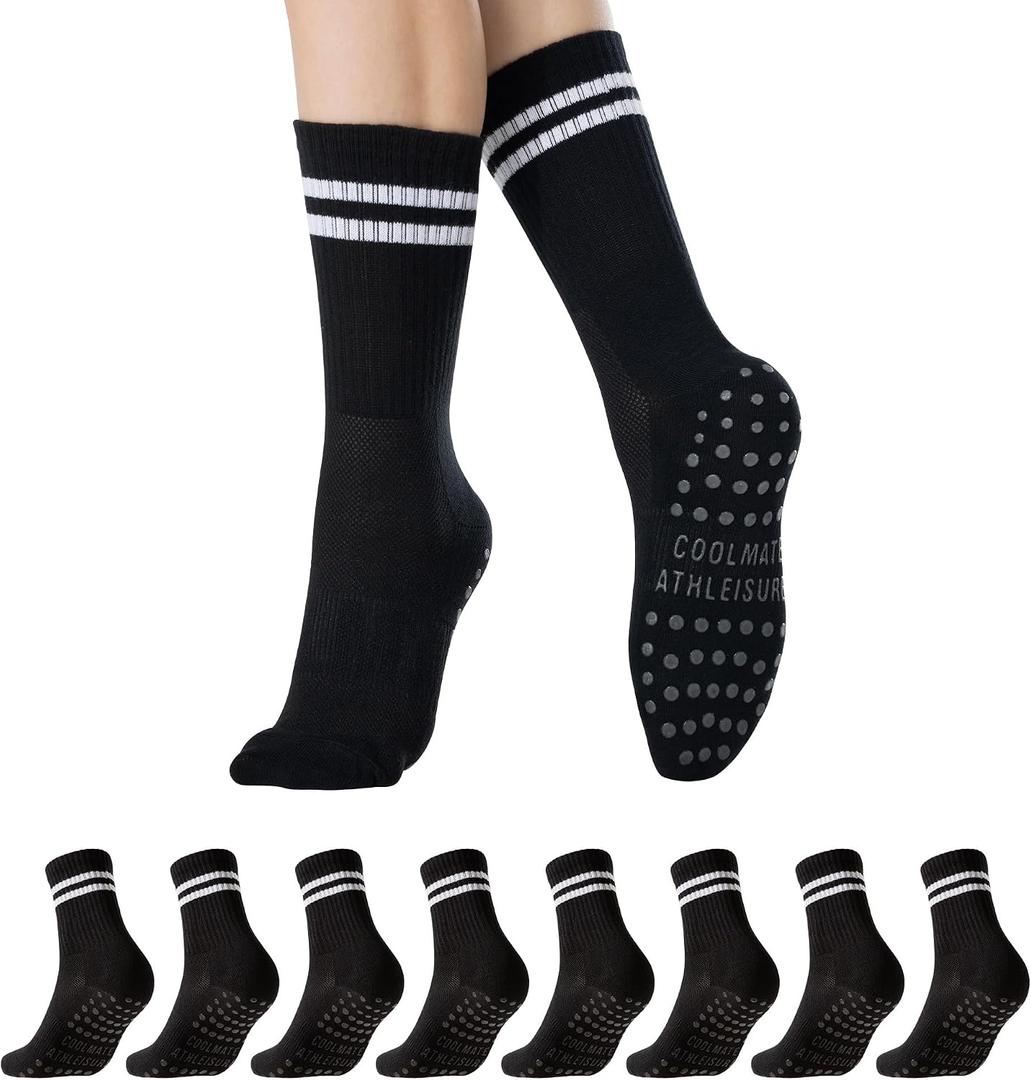 2 x COOLMATE Pilates Socks with Grips for Women, Yoga Socks, Crew Non Slip Women for Barre, Pilates Gifts for Women