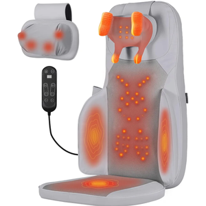 Shiatsu Neck and Back Massager with Heat - 3D Kneading & Vibration Full-Back Massage Cushion to Ease Muscle Stiffness, Adjustable Intensity & Height for Office Chair, Home Use (Grey)