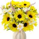5 Bunches Artificial Sunflowers Bouquets, Fake Silk Sunflower with Faux Daisy Wildflowers Plants for Home Decor Indoor Floral Arrangements Table Centerpiece Bridal Wedding Decor (Yellow)