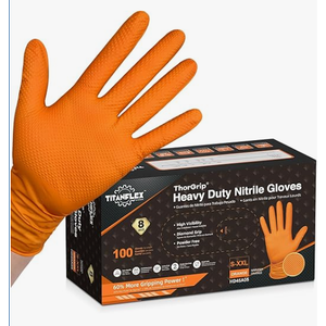 TitanFlex Heavy Duty Industrial Orange Nitrile Gloves, 8mil, Gloves Disposable Latex Free with Raised Diamond Texture Grip, Powder Free, Rubber Glove, Mechanic Gloves,100ct Box (Large)