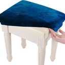 SINOSSO Soft Velvet Vanity Bench Cover, (15"- 19.5") L x (11.8"- 15.7") W Stretch Washable Rectangle Saddle Bar Stool Slipcover, (XS, Navy Blue)