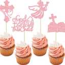 24 Pack Baptism Cupcake Toppers Pink God Bless This Child Cake Toppers Cross Cupcake Picks First Communion Bling Newborn Baby Shower Baptism Party Decorations