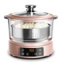 COOK WITH COLOR 3L Glass Mini Low Carb Rice Cooker Holds 2 Cups Raw/Makes 6 Cups Cooked with Auto Lift Filter Basket, Hotpot & Steamer for Rice, Grains, Digital Panel with Keep Warm, Dusty Rose