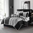 Stratford Park Black and Silver Comforter Set King Size, Elegant 7 Pieces Striped All Season Bedding Set