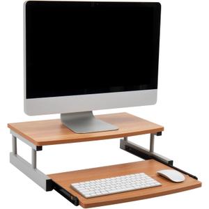 Mind Reader Monitor Stand, Sliding Keyboard Drawer, Laptop, Riser, Office, Wood/Metal, 20" L x 14.75" W x 5.9" H, Brown, Silver