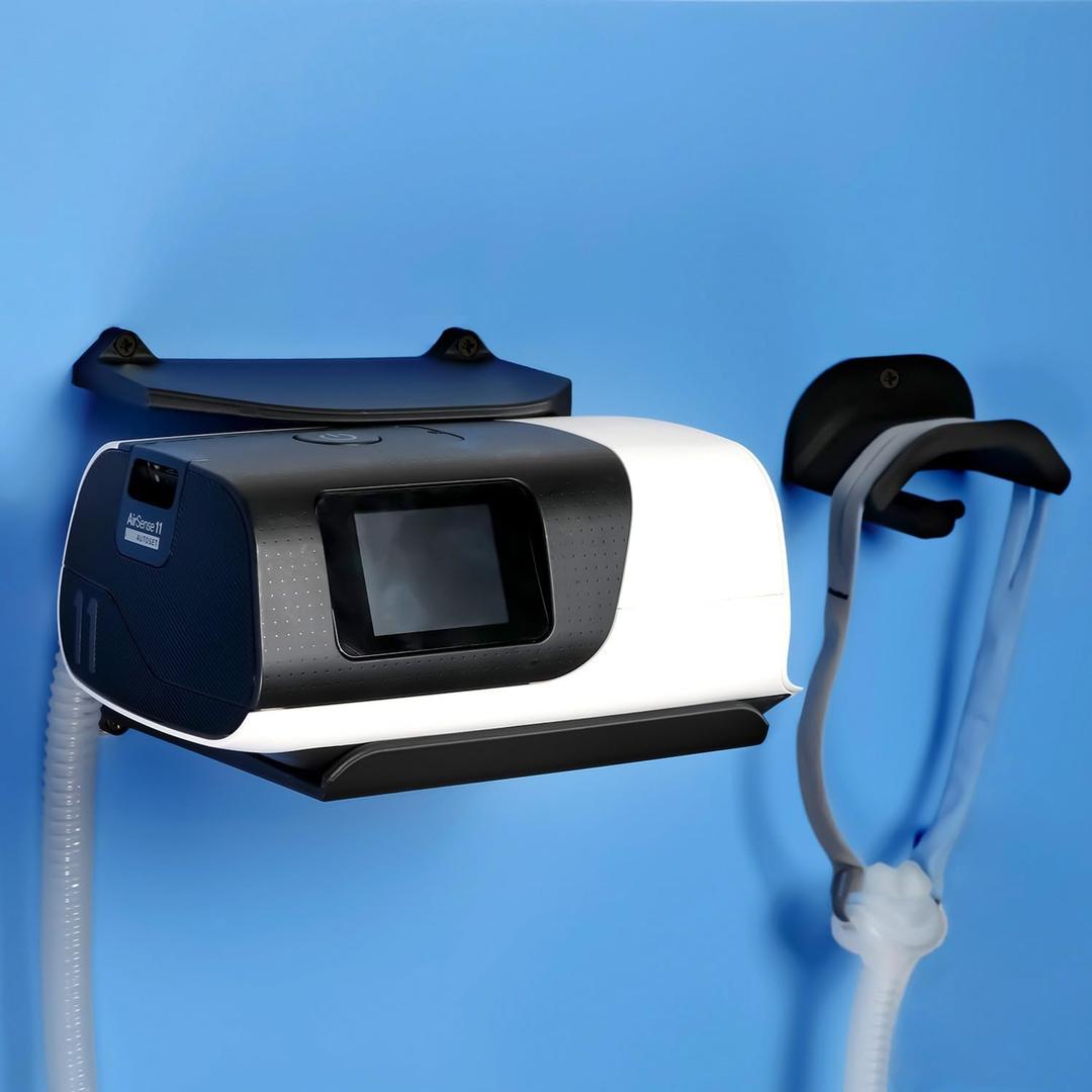 Cpap Wall Mount Shelf for AirSense 11 with Cpap Hose Hanger & Mask Hook, Save Space, Avoids Hose Tangle Black, Durable Design  Easy Installation