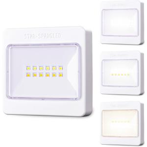 STAR-SPANGLED 3 Pack 3.7 Dimmable Push Tap Lights, Stick on LED Touch Lights AA Battery Operated, 3 Color Modes Sticky Button Lamps for Classroom, Kitchen, Under Cabinet, Closet