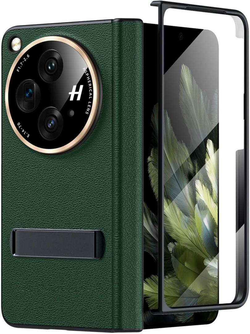 Case for OnePlus Open, Luxury Leather Case - Shockproof, Screen Protection, Stand Function, Durable, Stylish (Green, for OnePlus Open)