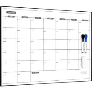 ARCOBIS Monthly Calendar Whiteboard, 24" x 18" Magnetic Dry Erase Calendar with Black Frame, Wall Hanging Planner for Home, Office, School