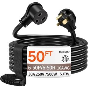 50FT 30 Amp 10 Gauge 3 Prong Welder Extension Cord, NEMA 6-50P to NEMA 6-50R, Heavy Duty 250V Welding Extension Cable for Lincoln, Plasma, Miller, SJTW, ETL Listed