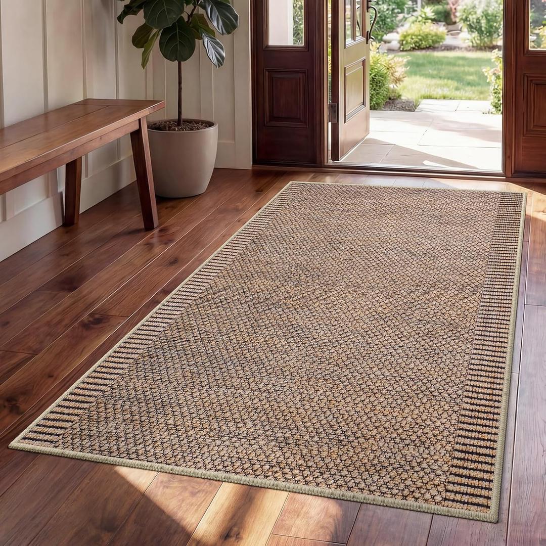 Entryway Runner Rug 3x5, Non Slip Washable Entry Mat Fit Under Door, Thin Soft Low Pile Carpet Area Rugs for Laundry Kitchen, Evening Glow