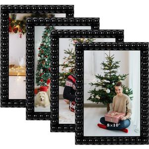 8x10 Picture Frame Set of 4, Black Beaded Photo Frames Display Pictures 5x7 with Mat or 8x10 without Mat, Multi Photo Frames Collage for Wall or Tabletop Decor