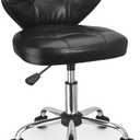 JOSTZHXIN Home Rolling Stool, PU Leather Rolling Chair with Back, Height Adjustable Swivel Chair for Teen Petite Adults, Black