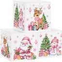 Clastyle 3 Pcs Large Christmas Tree Storage Basket Set Santa Claus Candy Snowman Book Toy Basket Snowflake Xmas Gift Storage Bins Boxes for Laundry Nursery Home,Pink Deer,11.8x11.8x11.8 in