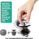 Drain Buddy Ultra Flo No Installation 2 in 1 Clog Preventing Tub Drain Stopper and Hair Catcher for 1 3/8" to 1.5" Bathtubs and Utility Sinks Chrome Metal Cap