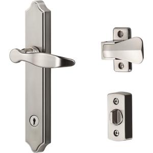 Ideal Security 1216 Surface Mount Storm Door Handle with Lock and Key for 1  1  inches Thick Doors (Satin Silver, 4-Posts)