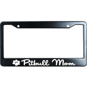 Pitbull Mom with Paw Print Customized Black License Plate Frame Tag, Humor Funny Auto Car License Plate Cover, Stainless Steel License Plate Frame Holder