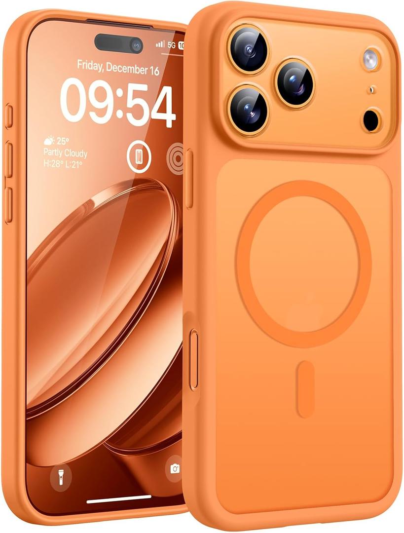 TOCOL for iPhone 17 Pro Case, Full Camera Protection, Builtin Magnetic Ring, Compatible with Magsafe Charger, Drop Protection, Translucent Matte Phone Case for iPhone 17 Pro 6.3 inch (Orange)