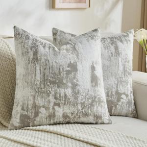 FUTEI Grey White Decorative Throw Pillow Covers 26x26 Inch Set of 2,Jacquard Weave Euro Pillow Shams in Soft Faux Cashmere,Modern Home Decor for Couch Living Room
