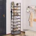 OYREL Tall Shoe Rack Narrow 10 Tier Shoes Rack 20 25 Pairs, Shoe Storage Organizer for Closet, Sturdy Metal Shoe Shelf Shoe Stand with 2 Boxes 1 Hook