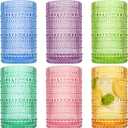 ZOOFOX Set of 6 Vintage Drinking Glasses, 12 Oz Colored Hobnail Glasses Tumbler, Embossed Design Glass Tumblers Set for Water, Beverages, Juice, Beer, Cocktail, Whiskey, Milk