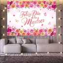 Feliz Dia De Las Madres Backdrop Hot Pink Floral Spanish Mother's Day Party Decorations Happy Mother's Day Photography Background Cake Table Banner (7x5ft)