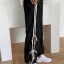 Fisoew Womens Wide Leg Track Pants Casual Elastic Waist Bow Tie Y2K Baggy Sweatpants with Pockets Black (Black, S)