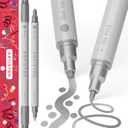 ARTISTRO 2 Silver Dual-Tip Acrylic Paint Pens - Multisurface Markers for Glass, Rock, Fabric, Wood, Plastic & More - 5mm Dot + 1mm Fine Tips