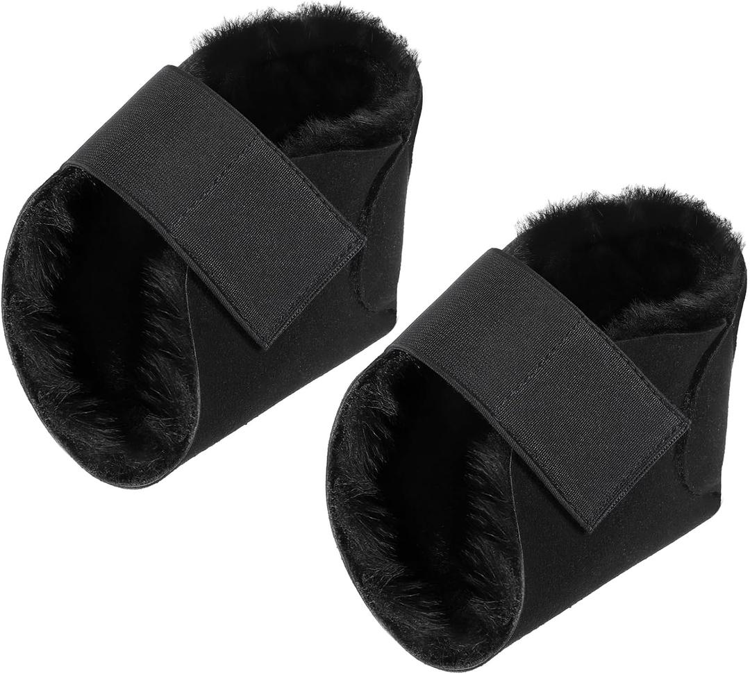 2 Pcs Heel Protectors for Pressure Sores Sheepskin Heel Pads Soft Foot Cushions Pad Protectors Adjustable Foot Pillows with Securing Strap for Bed Sore Ankle Ulcers(Black)