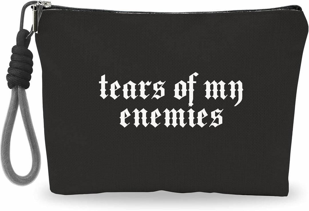 Make Up Bag, Cosmetic Bag With Hand Strap - Gothic Tears Of My Enemies - Lined Toiletry Bag For Woman - Travel Pouch, Black Organizer With Zipper, Women Essentials & Accessories - A09