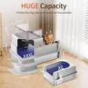 XXXL Stainless Steel Litter Box, 28"x20"x18" Extra Large Fully Enclosed High Sided Metal Cat Litter Box with Filtered Grid, Step, Scoop, Non-Sticky, Non-Odor, Easy Cleaning (Light Gray)