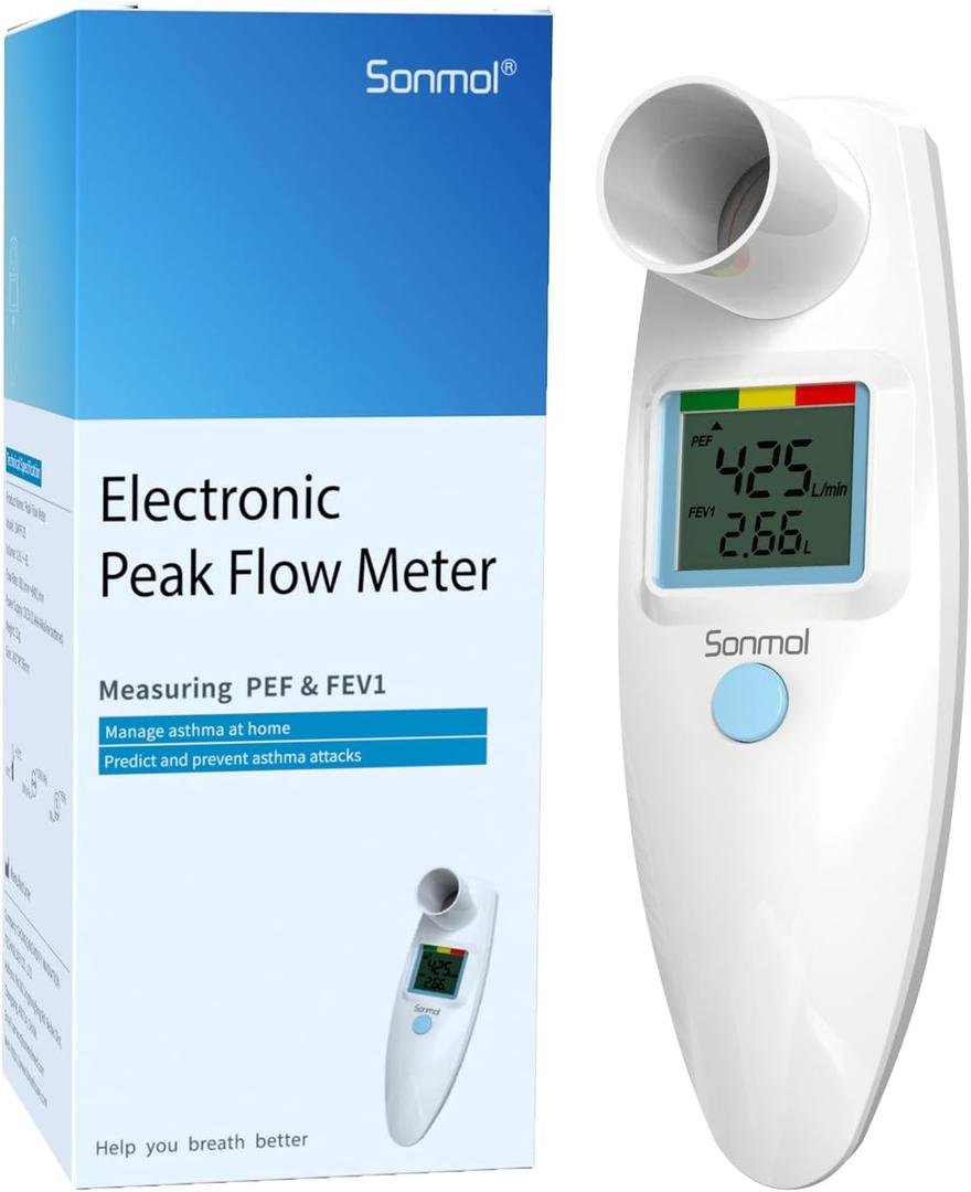 Sonmol Digital Peak Flow Meter Spirometer Asthma COPD for Adult Kids Portable PEF Forced Expiratory Volume FEV1 Lung Tester Home Medical