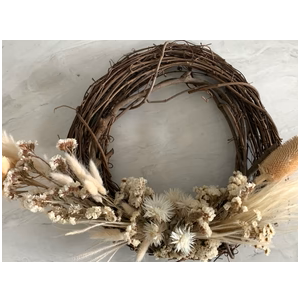 Dried Flowers on 18” Grapevine Wreath  3.14H×19.6