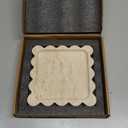 Travertine Decorative Tray, 7.8in Marble Scallop Edge Tray, Square Bathroom Trays for Jewelry Perfume, Vanity, Coffee Table, Beige Stone Trinket Dish for Woman, Dresser Dcor Gift (Romano)
